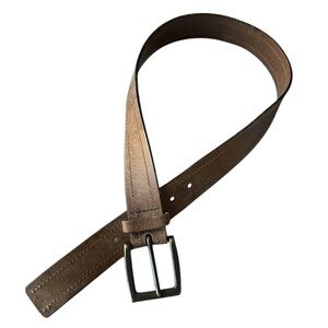 Banana Republic Mens Casual Belt in Distressed Tan Leather Aged Brass Buckle, 30